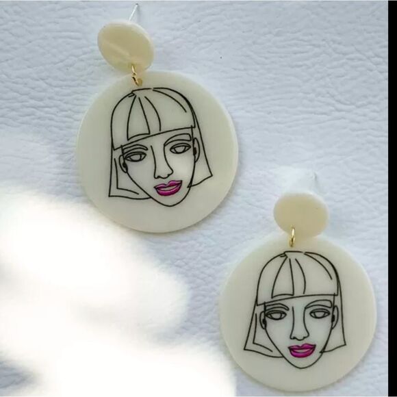 NWOT Hand Painted Geometric Drop Earrings - Picture 1 of 2